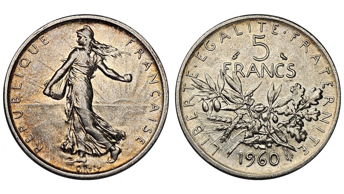 Fransa 1960 Yılı 5 Frank Gümüş ÇÇT (++)