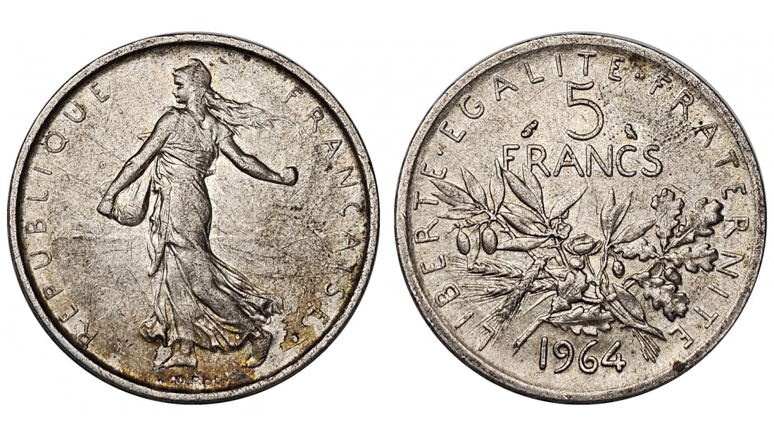 Fransa 1964 Yılı 5 Frank Gümüş ÇÇT