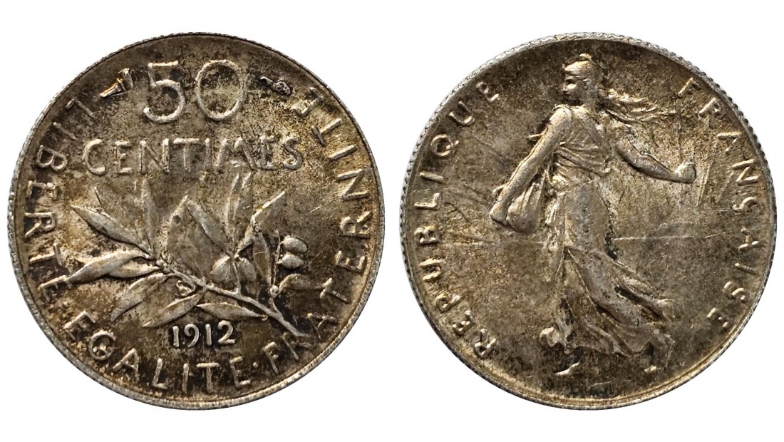 Fransa 1912 Yılı 50 Centime Gümüş ÇİL