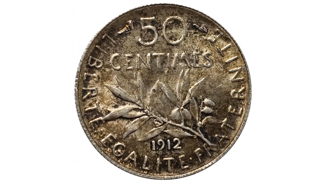 Fransa 1912 Yılı 50 Centime Gümüş ÇİL