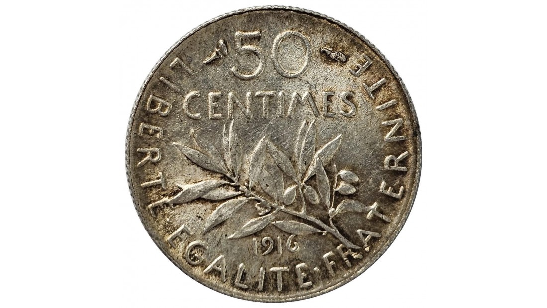 Fransa 1916 Yılı 50 Centime Gümüş ÇİL