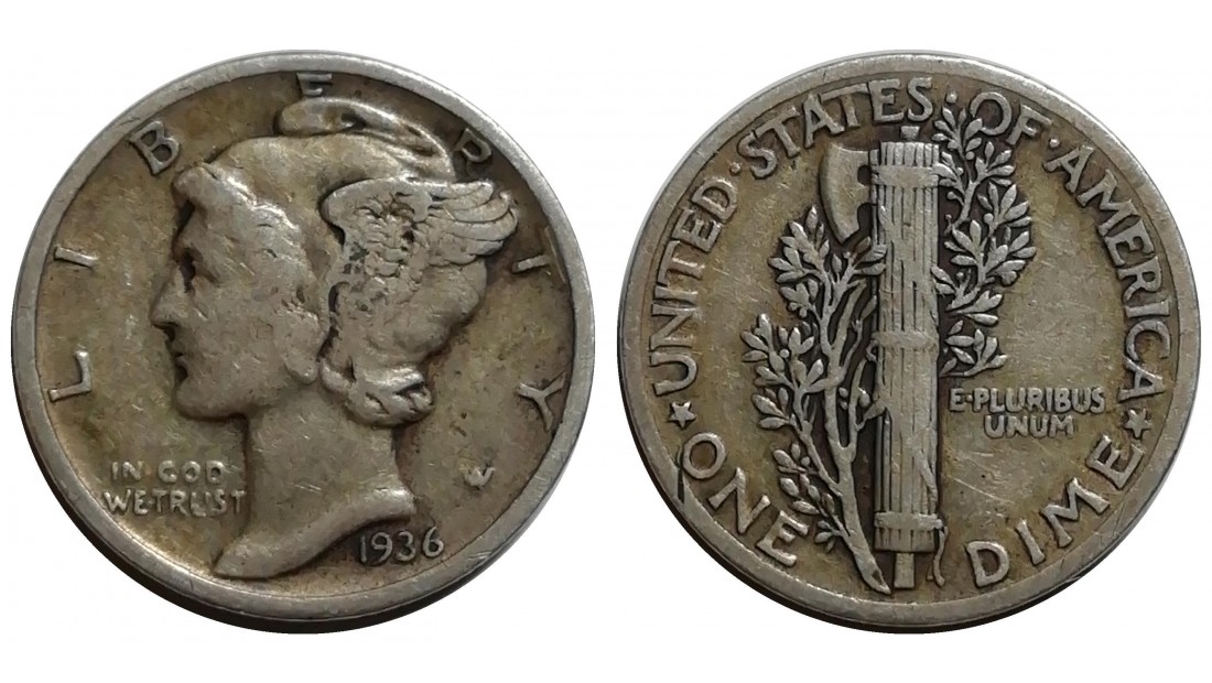 ABD 1936 Yılı 10 Cent Mercury Gümüş ÇÇT