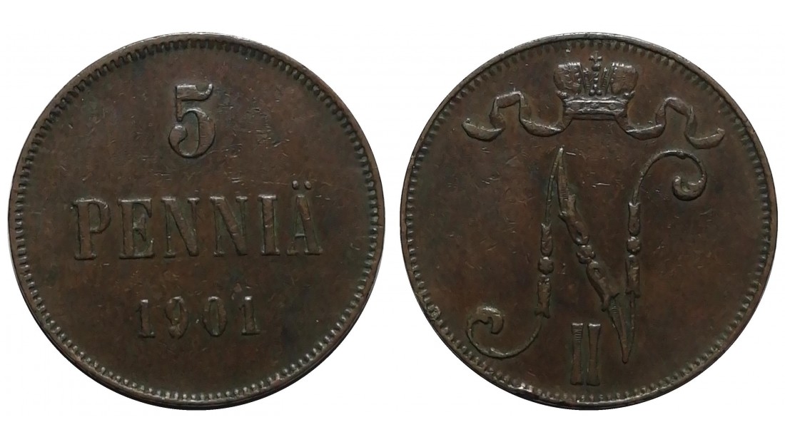 Finlandiya 1901 Yılı 5 Pennia ÇÇT (+) Finlandiya 1901 Yılı 5 Pennia ÇÇT (+)