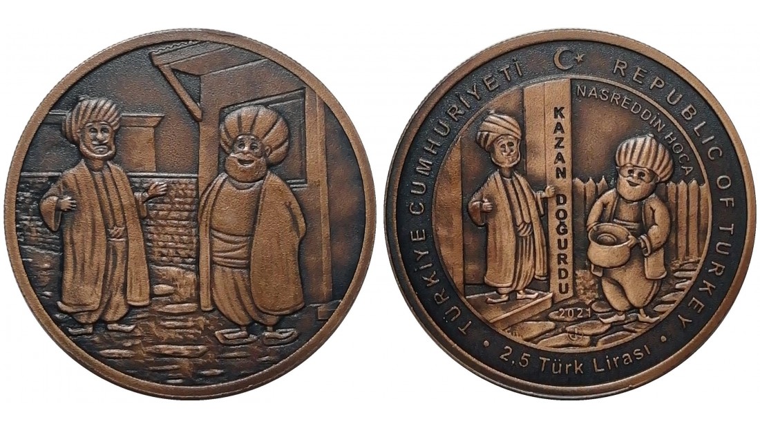 2021 YILI NASREDDIN HOCA - KAZAN DOĞURDU DARPHANE HATIRA BRONZ Masal Kahramanları Serisi No:7