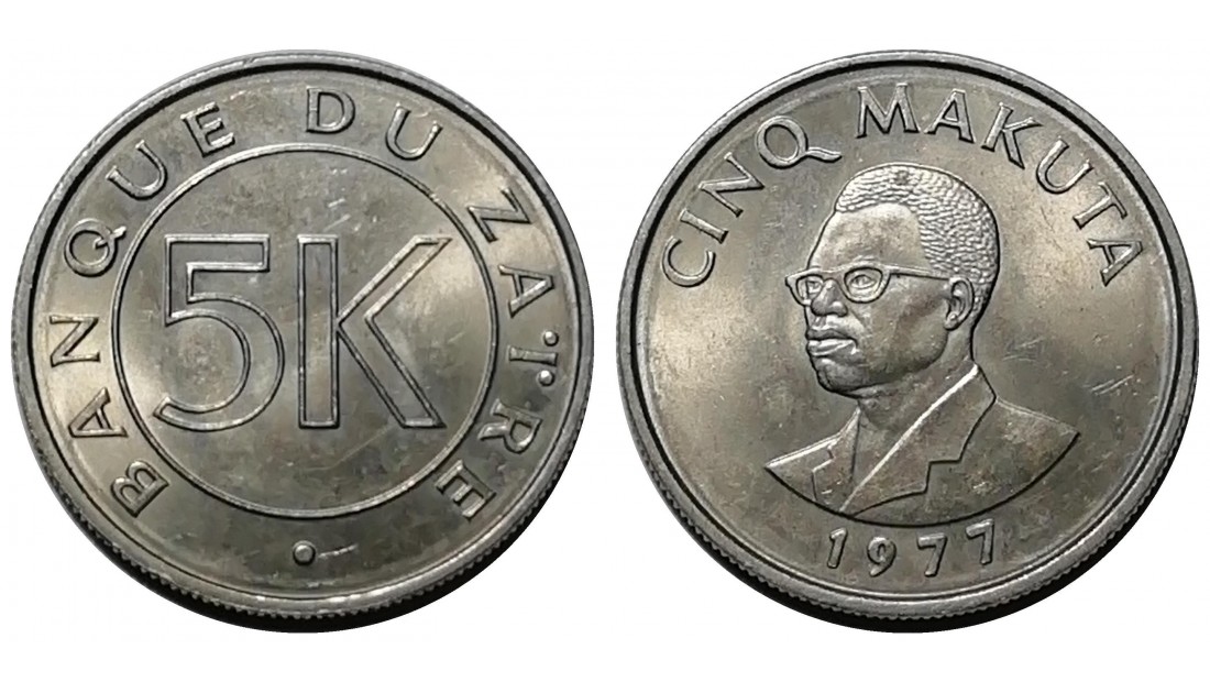 Zaire 1977 Yılı 5 Makuta ÇİL