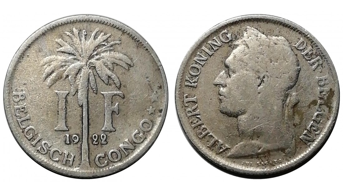 Belçika Kongosu 1922 Yılı 1 Frank (Felemenkçe) ÇT
