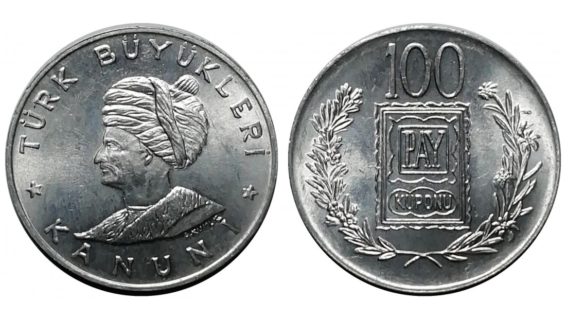 1970 Yılı TÜRK BÜYÜKLERİ - KANUNİ 100 TL PAY KUPONU ÇİL