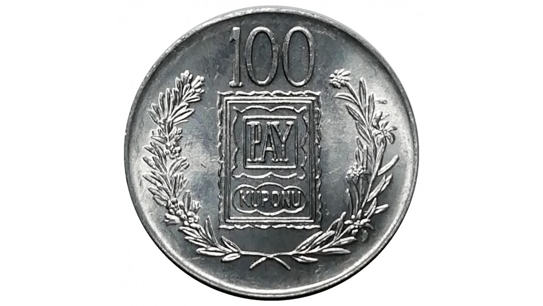 1970 Yılı TÜRK BÜYÜKLERİ - KANUNİ 100 TL PAY KUPONU ÇİL
