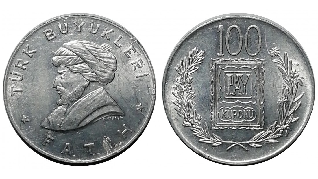 1970 Yılı TÜRK BÜYÜKLERİ - FATİH 100 TL PAY KUPONU ÇİL