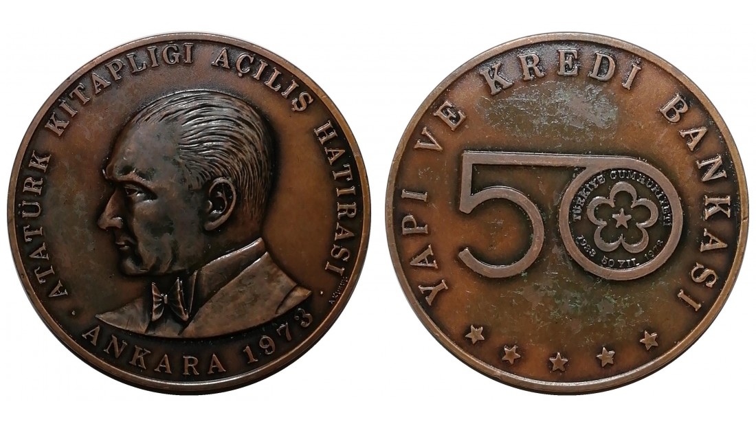 1973 Yılı YAPI KREDİ BANKASI ATATÜRK KİTAPLIĞI AÇILIŞI HATIRASI ANKARA BRONZ MADALYON