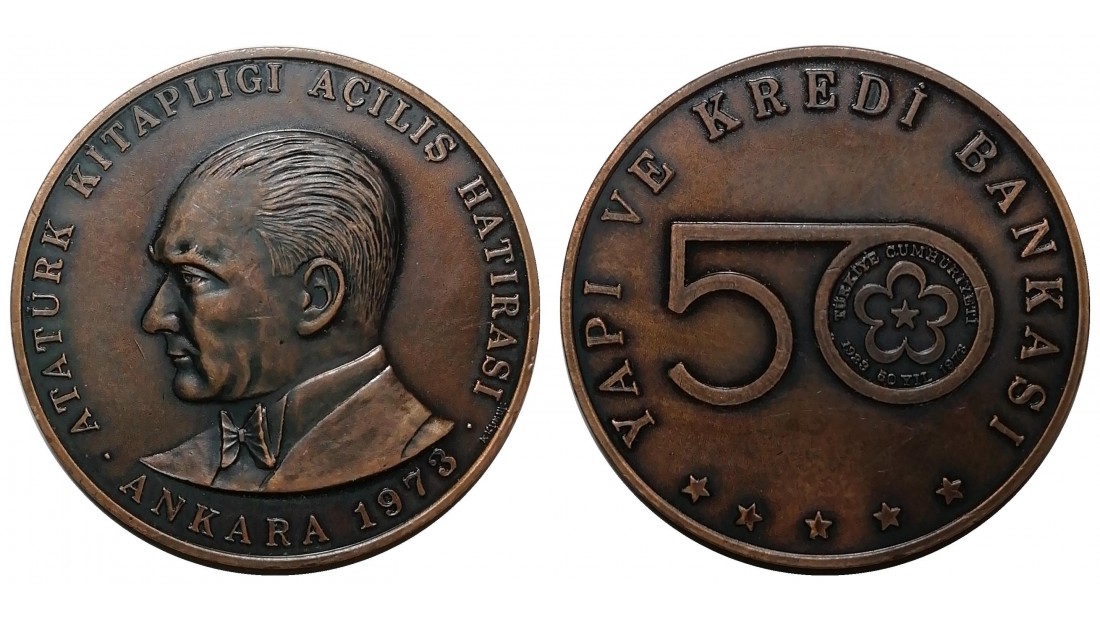 1973 Yılı YAPI KREDİ BANKASI ATATÜRK KİTAPLIĞI AÇILIŞI HATIRASI ANKARA BRONZ MADALYON
